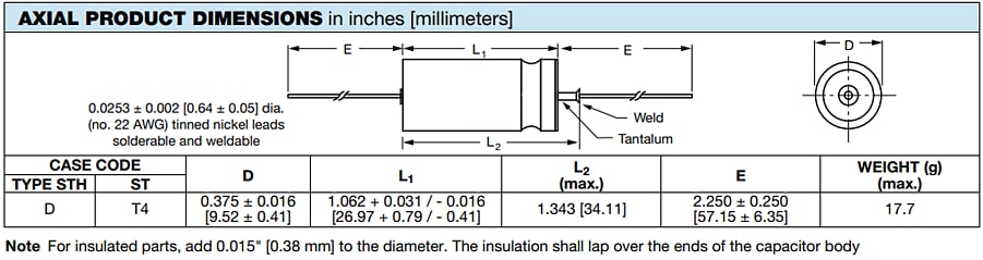 Mechanical Drawing - Vishay / Sprague STH SuperTan® Wet Tantalum Capacitors